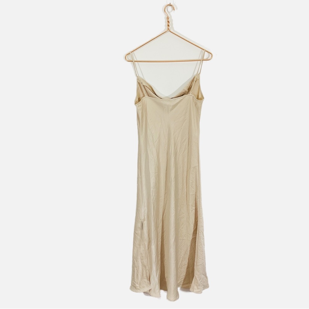 Loft NWT Small Champagne Beige Satin Silky Slip Midi Dress Draped Neck‎ - Picture 9 of 14